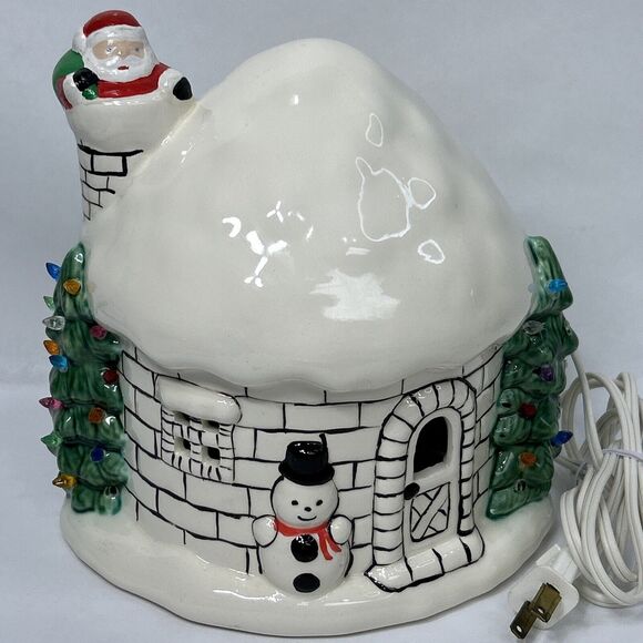 Christmas Hobbyist Igloo Dome Ceramic House Santa Snowman Light Up Chimney READ